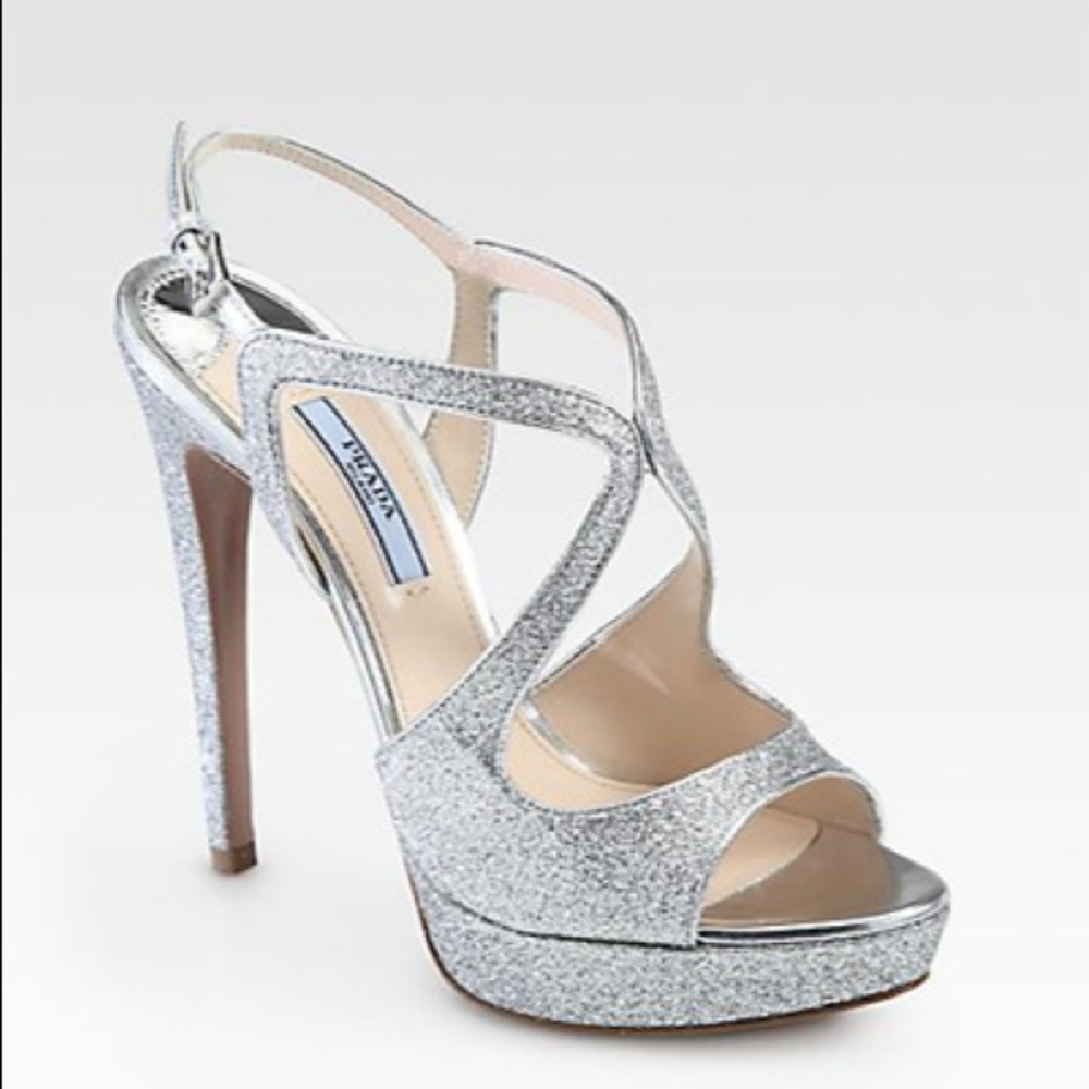 Prada Metallic Glitter Strapped Platform Sandal - image 3